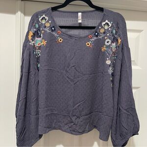 Xhilaration Floral Embroidered Blouse - Gray